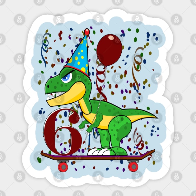 Kids Six 6 Years Old Dinosaur Birthday Sticker by Mindseye222